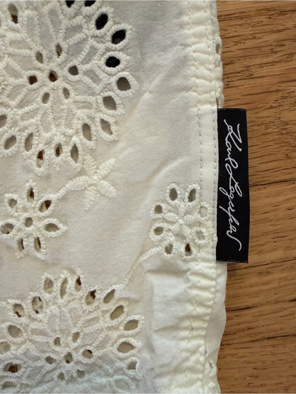 Karl Lagerfeld White Eyelet Button-Down Short-Sleeve Shirt - Picture 7 of 7